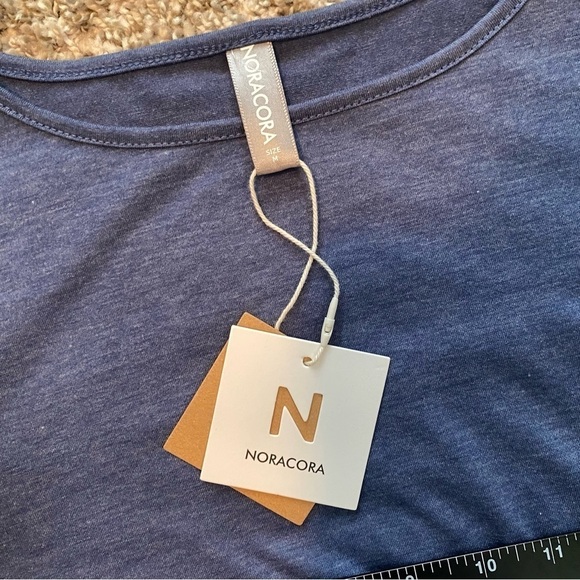 Noracora Blue Long Sleeve Side Tie Shirt Top with White Knit Sleeve Sz M - Picture 8 of 14